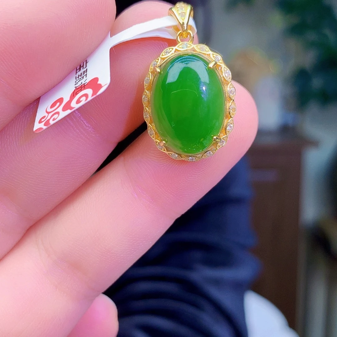 吊坠(不含链)银S925镶嵌和田玉（碧玉）吊坠