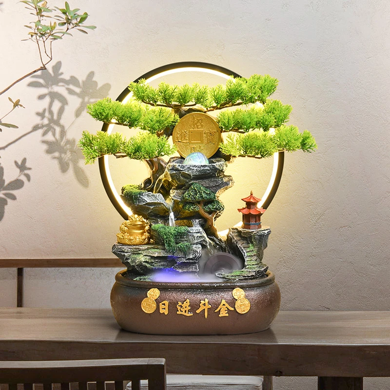 新中式假山喷泉流水循环水摆件客厅玄关办公室桌面装饰开业礼品