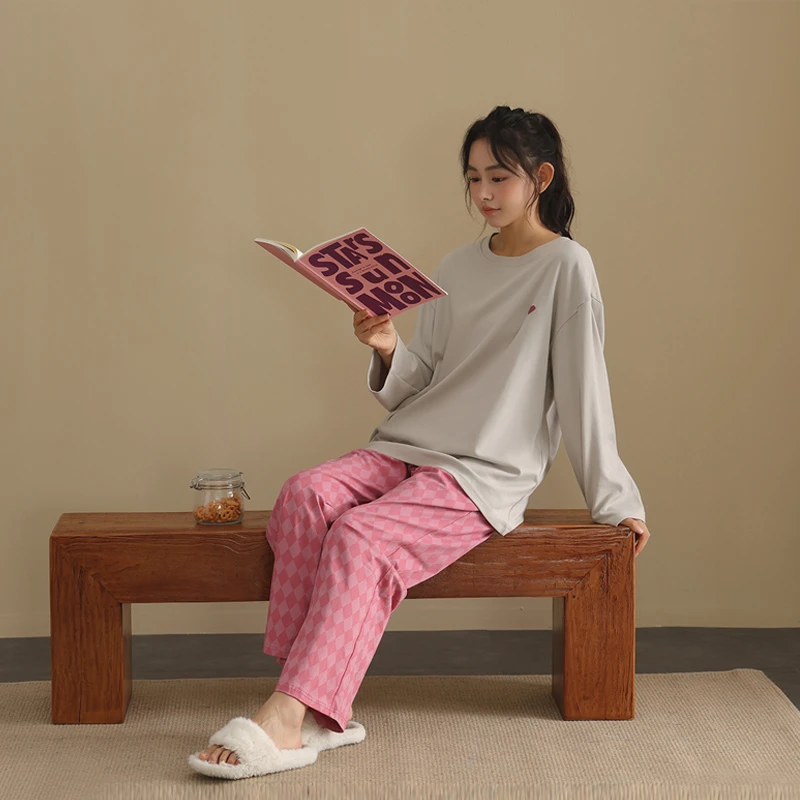 【美家臣】新款睡衣女春秋针织棉长袖长裤休闲宽松大码可外穿家居服