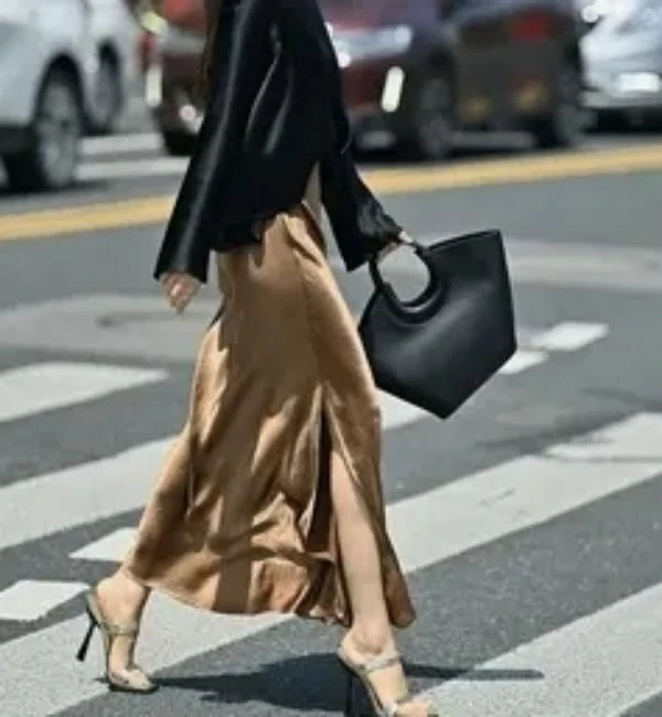 【f012】侧开叉 2个长度-高品质珠光缎面a字裙气质高品质长裙半身裙