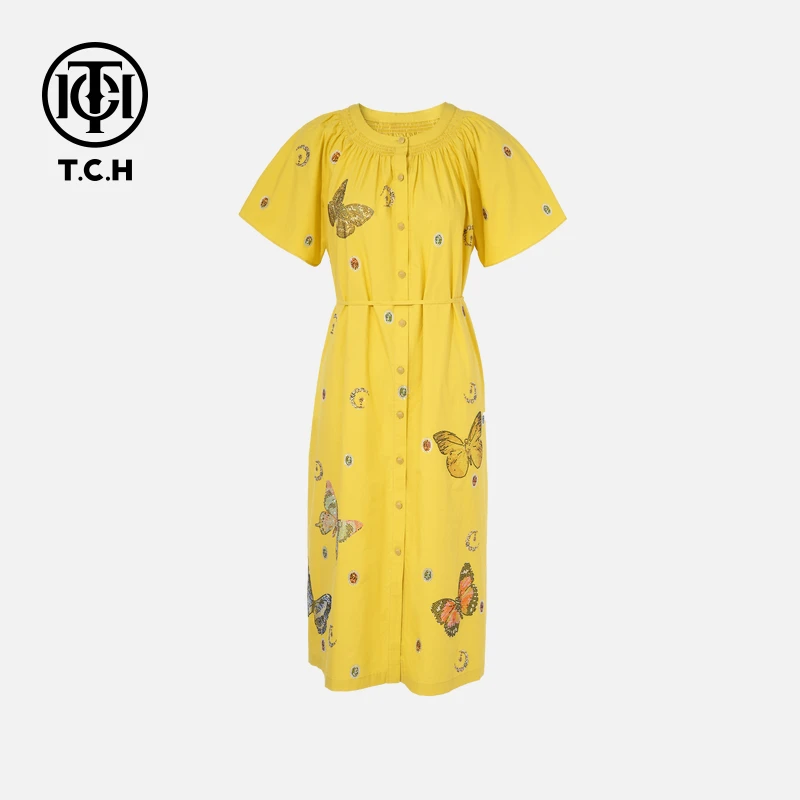 TCH私服烫钻工艺新时尚淑女百搭新潮流连衣裙T75B30E5289轻奢tch