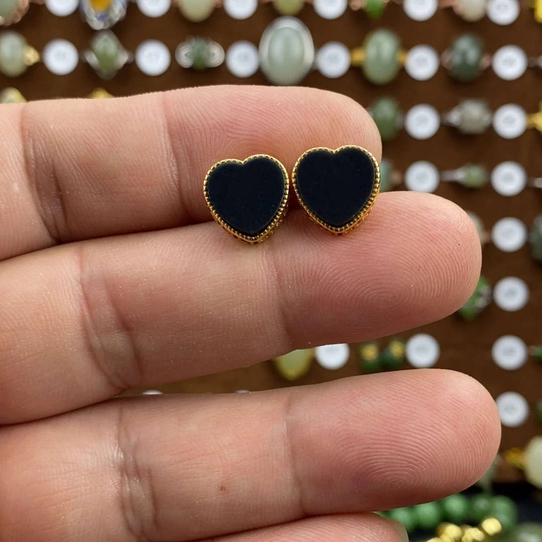 和田玉（墨玉）银S925镀金镶嵌戒指