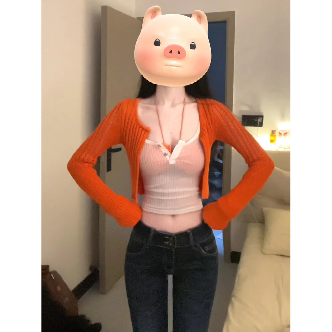 2025开春辣妹两件套装修身显瘦性感短款开衫上衣纯欲微透白色罩衫