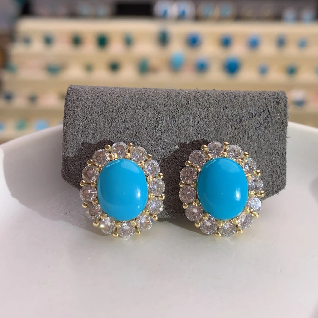 银S925镶嵌绿松石美松耳钉