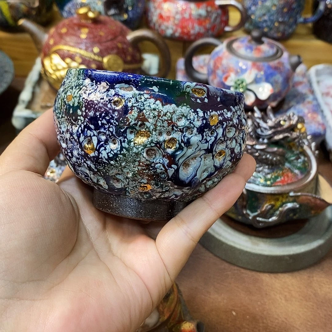 志野柴烧古喜茶器