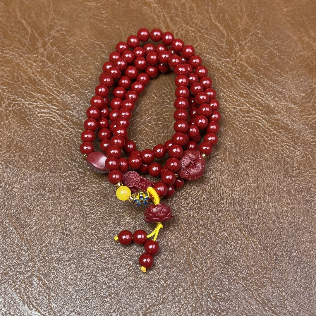 天然辰砂朱砂0.6四圈+双鱼+貔貅（无礼盒）K290