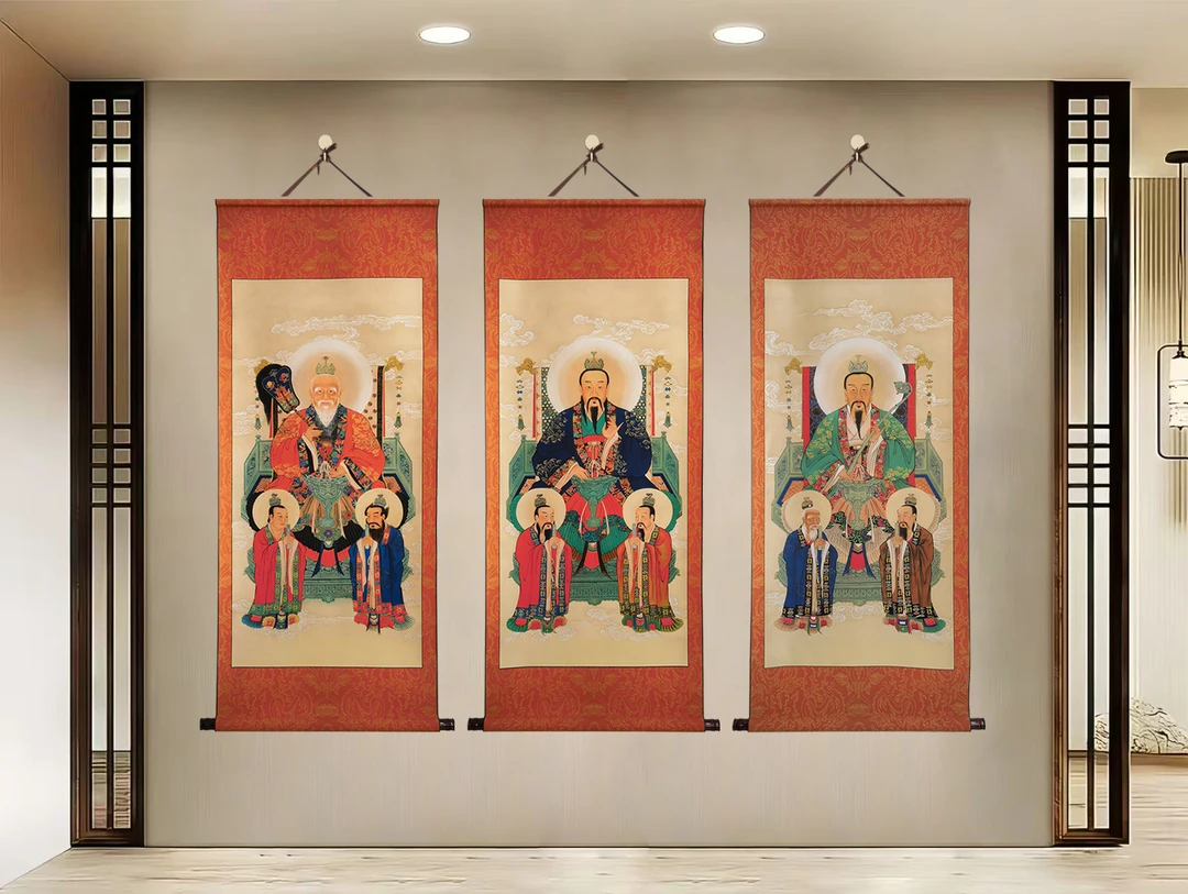 {三清}60x140cm国风卷轴描金装饰画