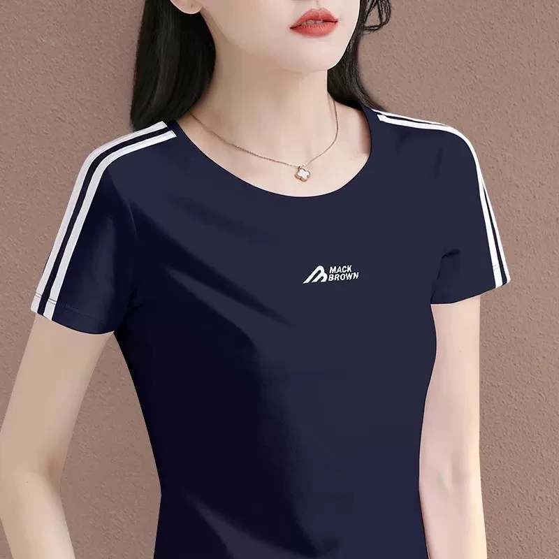 圆领正肩妈妈短袖t恤女2025新款夏季爆款洋气女装半袖上衣体恤衫