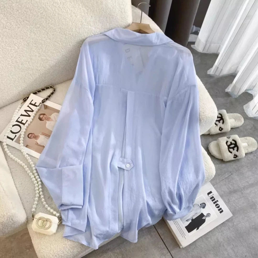 中长款防晒衣衬衫女夏薄款冰丝开衫衬衣夏季外搭雪纺衫女露背上衣