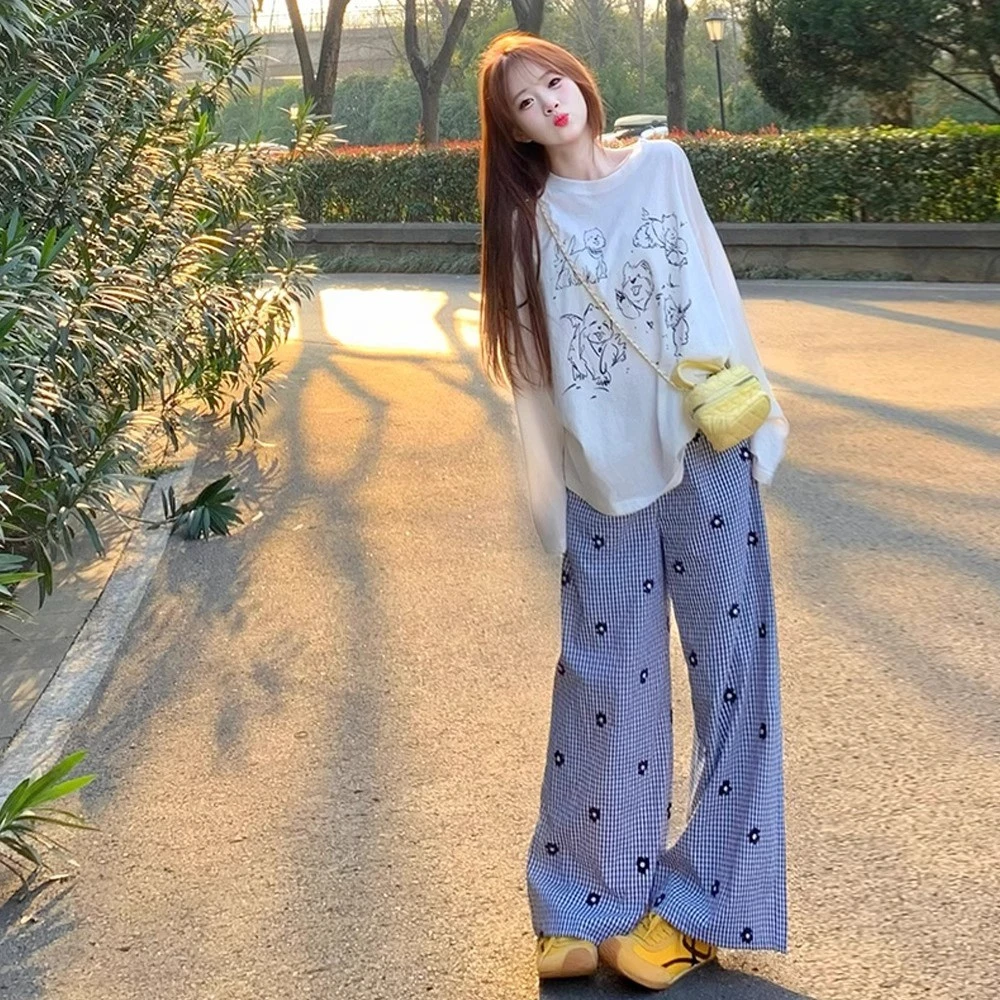 白色小狗印花罩衫长袖女夏新款薄款防晒罩衫慵懒风宽松显瘦上衣