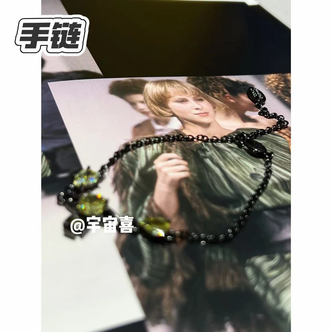 铜合金锆石手链  J3-058【柠檬黄绿锆石枪色底星球水滴手链】