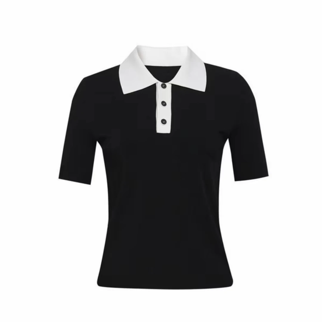 AMASS/阿玛施【新款】一线成衣POLO领拼色冰丝短袖针织上衣5399689