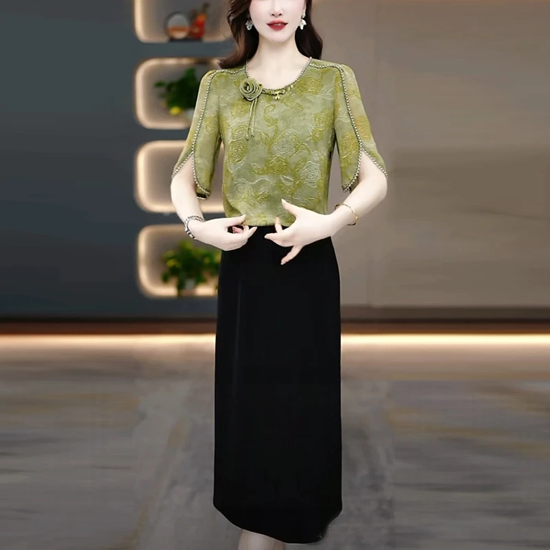 冰丝四面弹洋气质衣服女2025夏季新款时尚精致优雅假两件连衣裙子