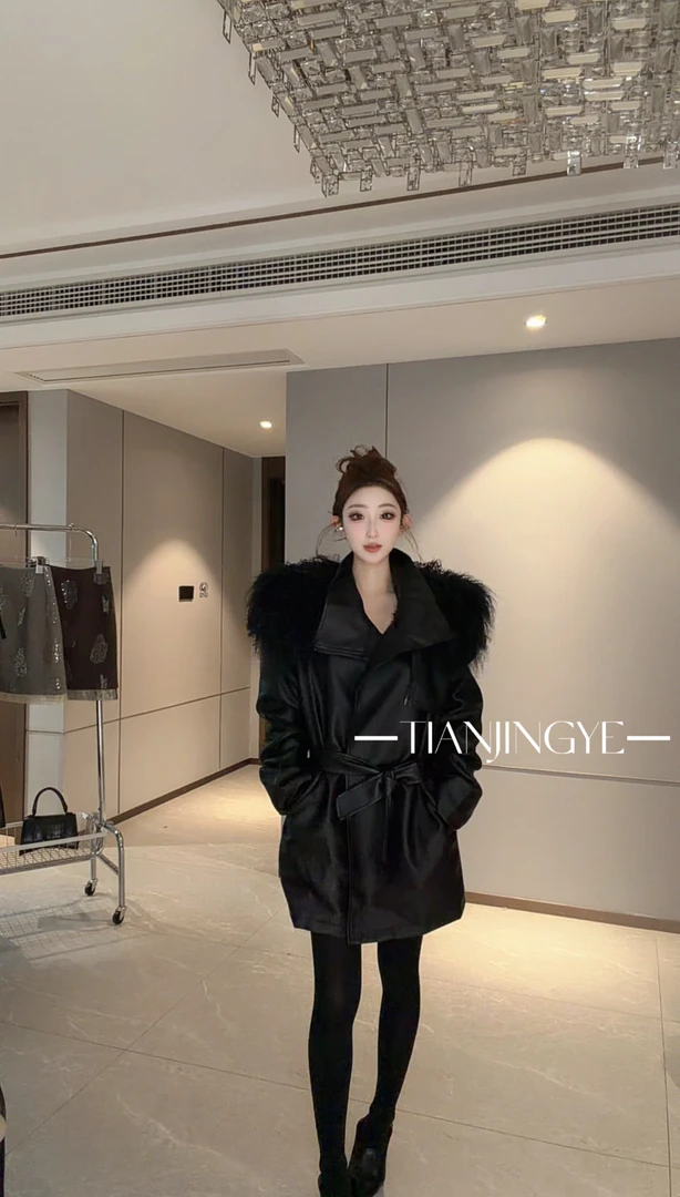 JINGYE/25~秋冬上新气质机车收腰皮衣外套