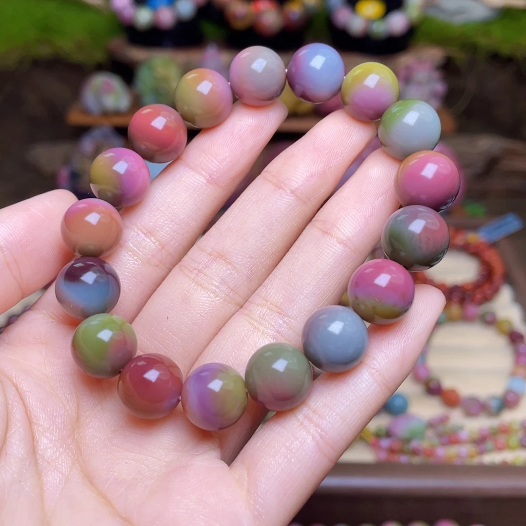追***者玛瑙/玉髓未镶嵌珠宝半成品盐源玛瑙炫彩彩虹高品串