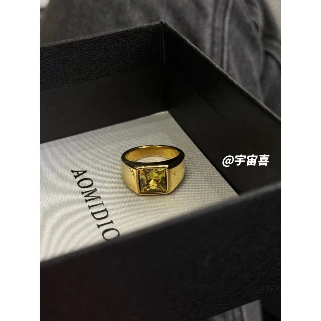 铜合金锆石戒指 I1-407【黄锆钛钢方形闭口戒指】