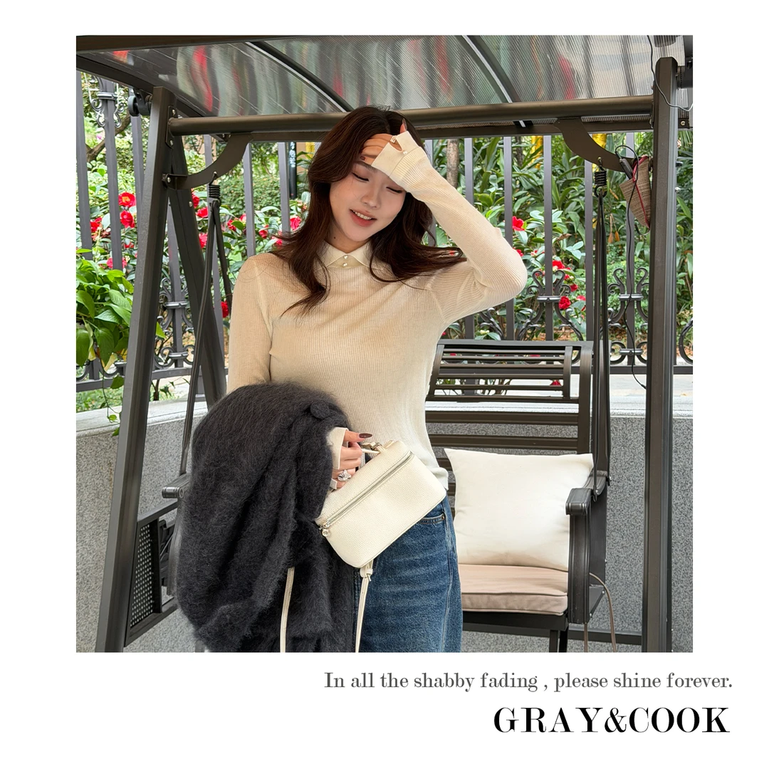 GRAY&COOK【竖琴】珍珠扣翻领羊毛毛衣针织衫内搭打底上衣GC251214