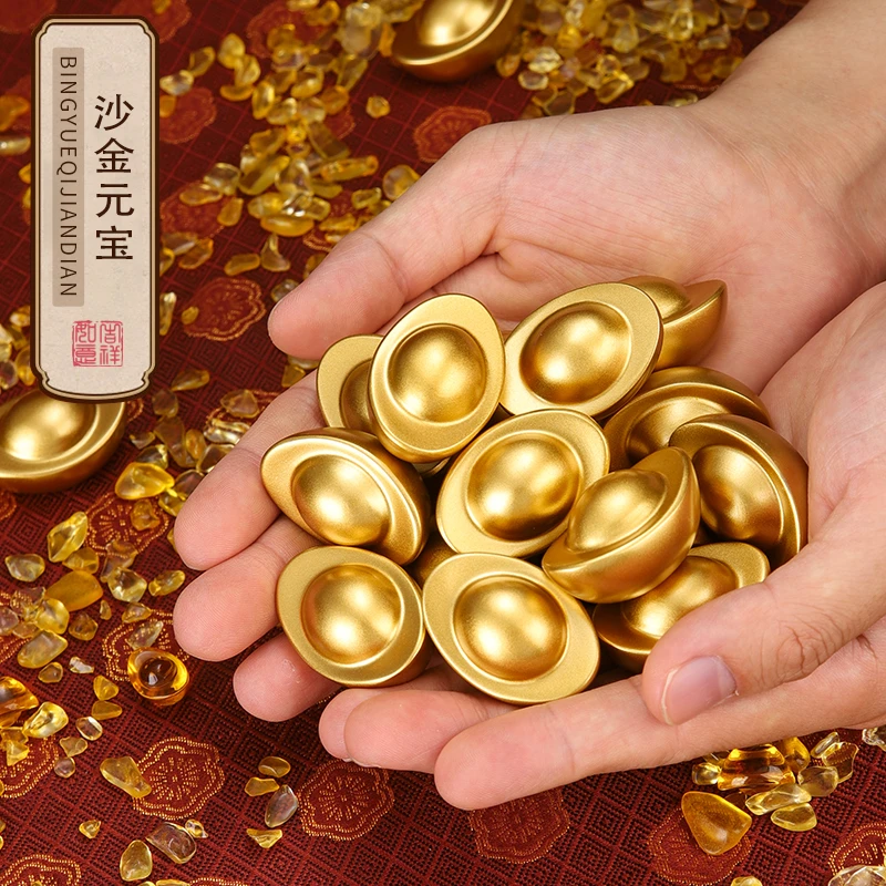 实心黄铜沙金金元宝新年过年客厅聚宝盆桌面装饰道具创意摆件金色