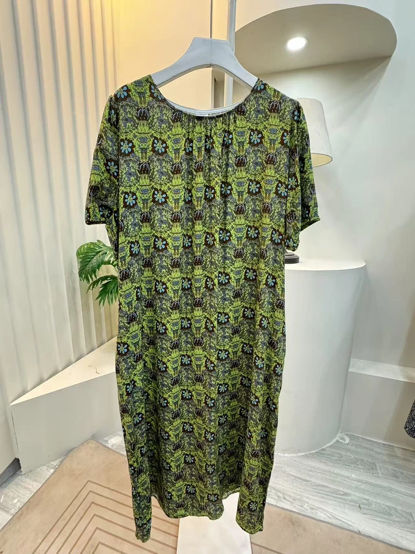 （现）清幽兰花夏季短袖连衣裙棉绸薄款女宽松外穿休闲时尚