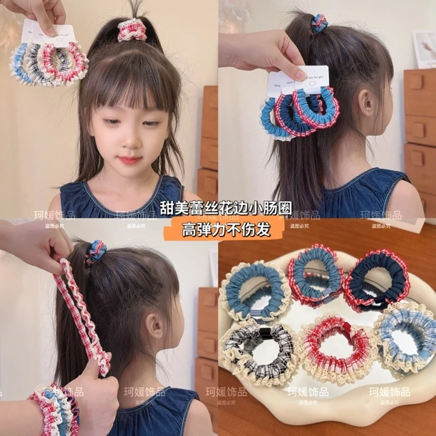 新款甜美蕾花边牛仔发圈时尚百搭少女发绳高颜值百搭马尾发饰礼物