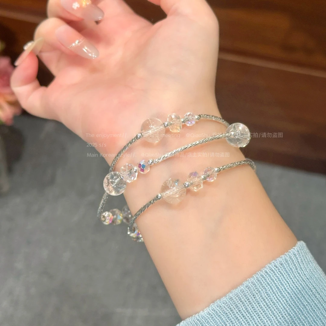 铜合金仿水晶手链 B101 超仙白色珠珠多圈叠戴手链女小众甜美手串