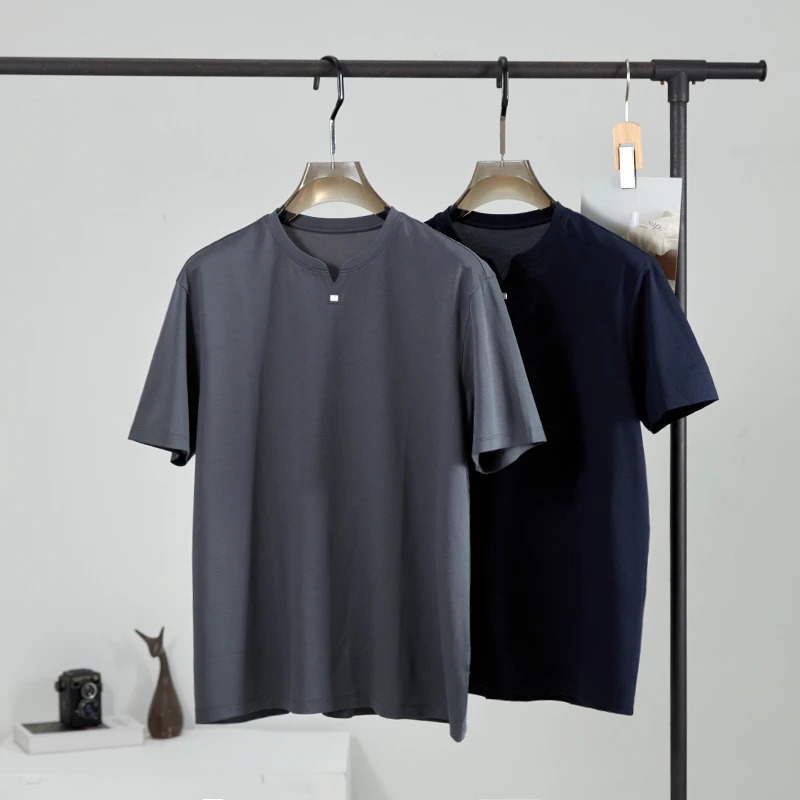 特！2025年春夏！莱赛尔棉~高垂肌理感 小V领休闲T恤 H4884 C18