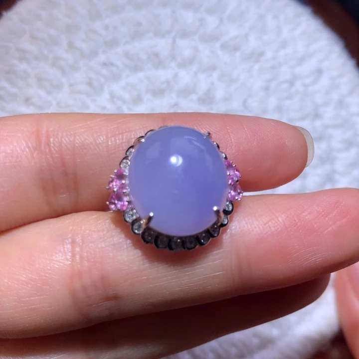 翡翠戒指18K金镶嵌柯****冰胶紫戒指