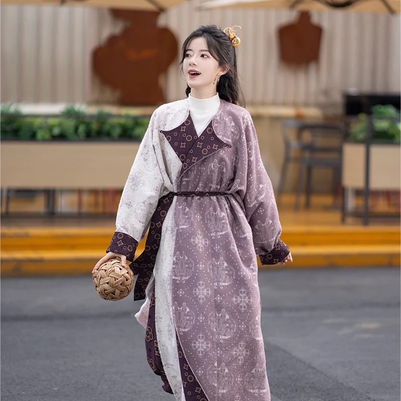 池夏【中国符号:芋泥酱紫】唐拼色圆领袍灯笼裤原创改良汉服女 秋