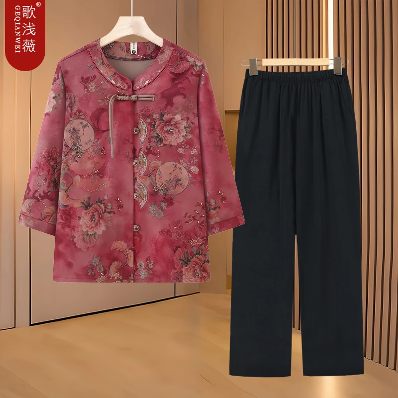 中老年女装衬衫七分袖宽松妈妈气质上衣小个子老人衣服时尚奶奶装