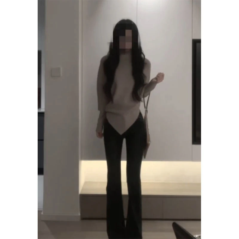 时尚穿搭女士秋季设计感蝙蝠袖宽松保暖针织上衣修身时尚休闲裤