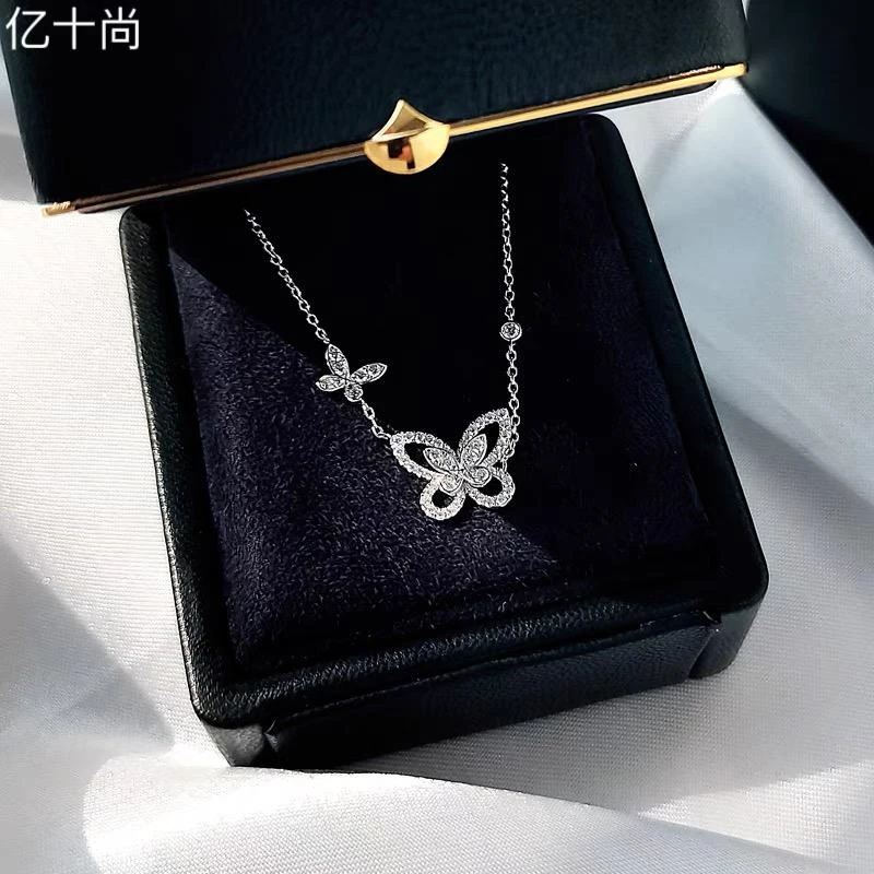 坠链均925银莫桑石 G 幻影蝴蝶银项链手链不掉色高奢时尚MYCY506