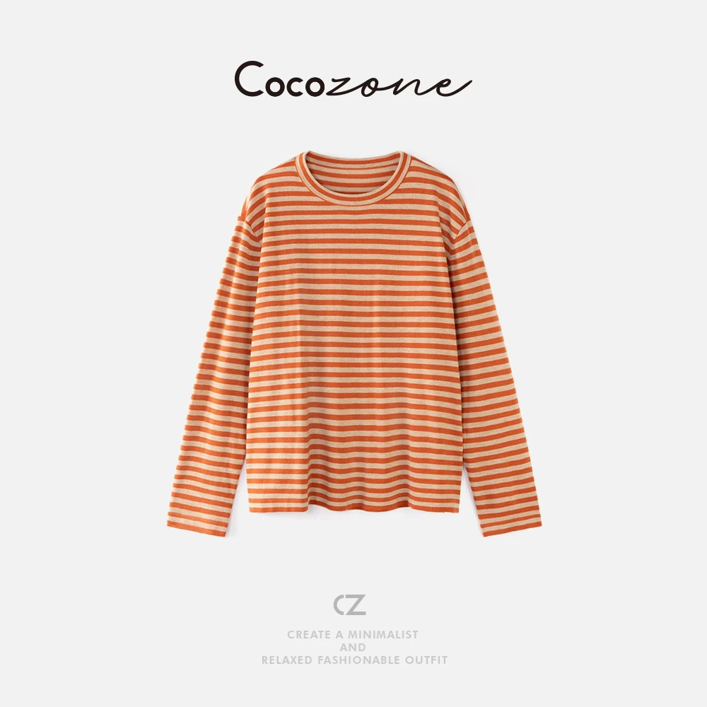 COCO ZONE刘一一 “橘子晚霞”圆领撞色条纹长袖T恤 CD2A2318