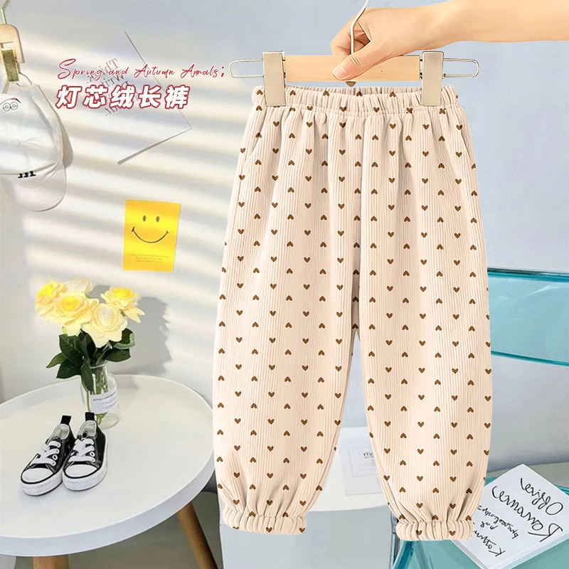 2025新款时尚韩版灯芯绒男女童春秋款洋气时髦儿童运动休闲裤长裤