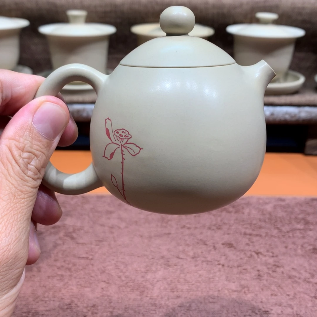 泥塑小*贝放漏刻填白泥龙蛋壶150毫升瑕疵