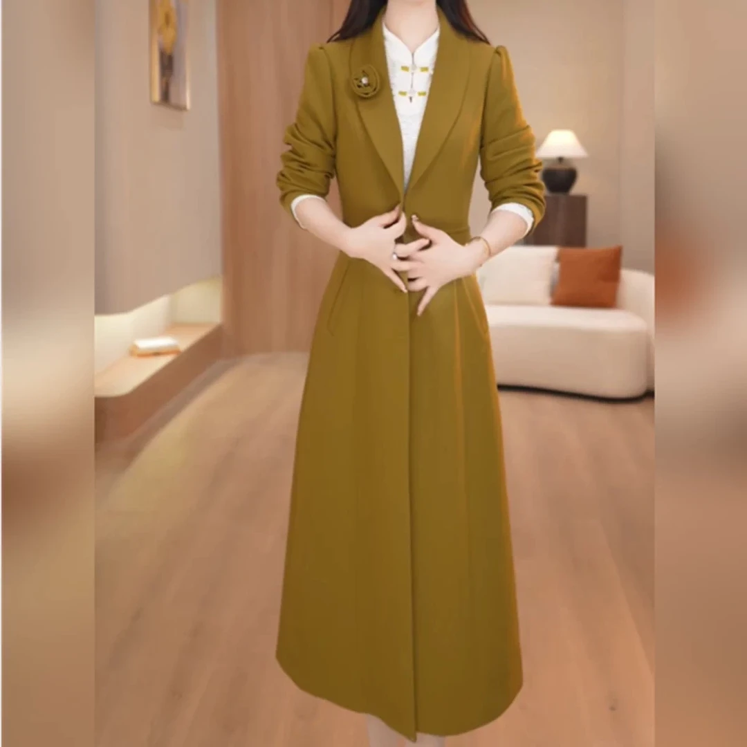 莱雅精纺两件套2025秋季新款气质女显瘦风衣外套新中式连衣裙套装