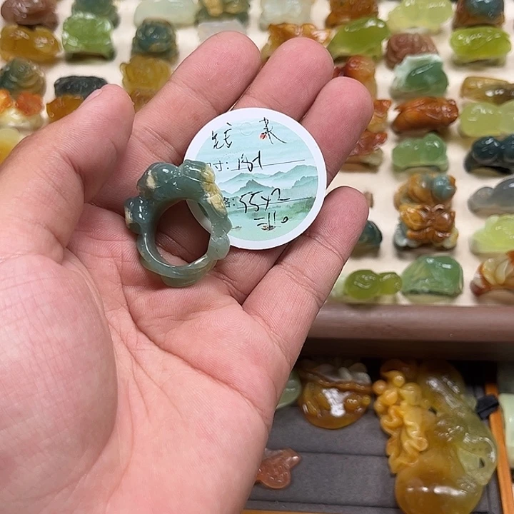 蛇纹石玉未镶嵌戒指钱*～