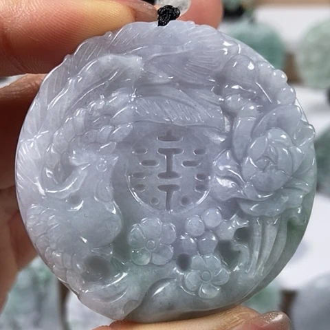 翡翠颈饰未镶嵌山水双喜临门花开富贵福利两面工