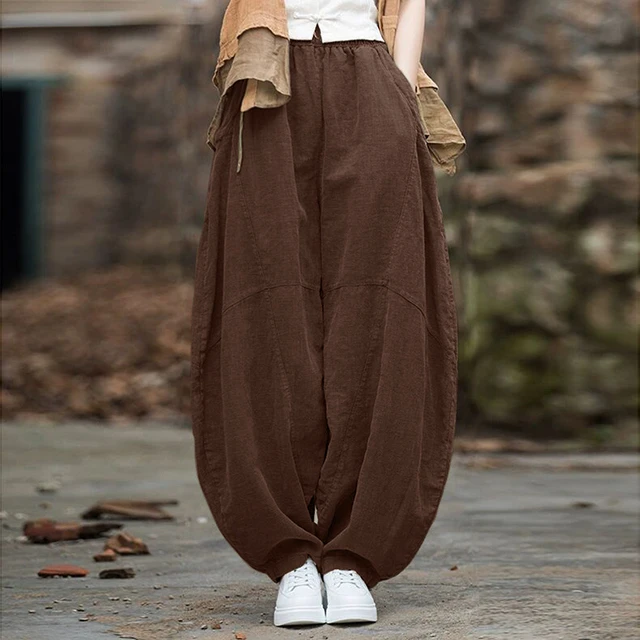 裤子女春秋新款休闲裤阔腿宽松长裤打坐禅修太极灯笼裤中式上衣女