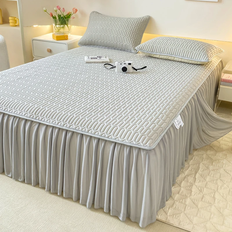 夏季公主风床裙款乳胶凉席三件套冰丝空调席可水洗折叠床盖软席子