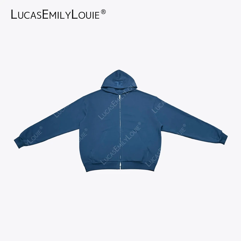 LUCASEMILYLOUIE 宽松休闲长袖双E帽衫拉链连帽卫衣开衫2411212