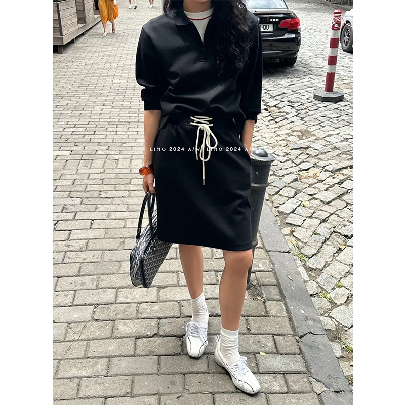 DAKUAN 撞色系带休闲百搭高腰a字半身裙 5229