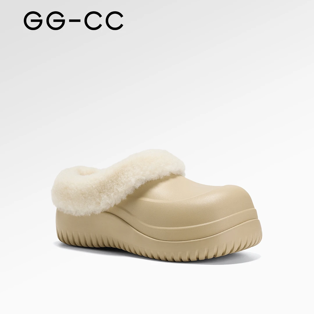【奶油泡芙】GGCC2025冬季新款加绒毛里厚底半拖鞋懒人毛毛鞋棉鞋