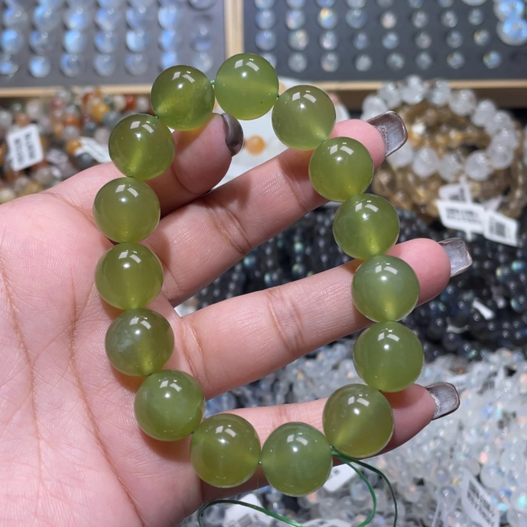 岫玉未镶嵌手链岫玉青提手链14mm