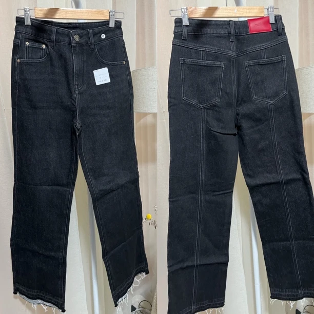 111903～冬季加绒黑色弹力牛仔直筒裤