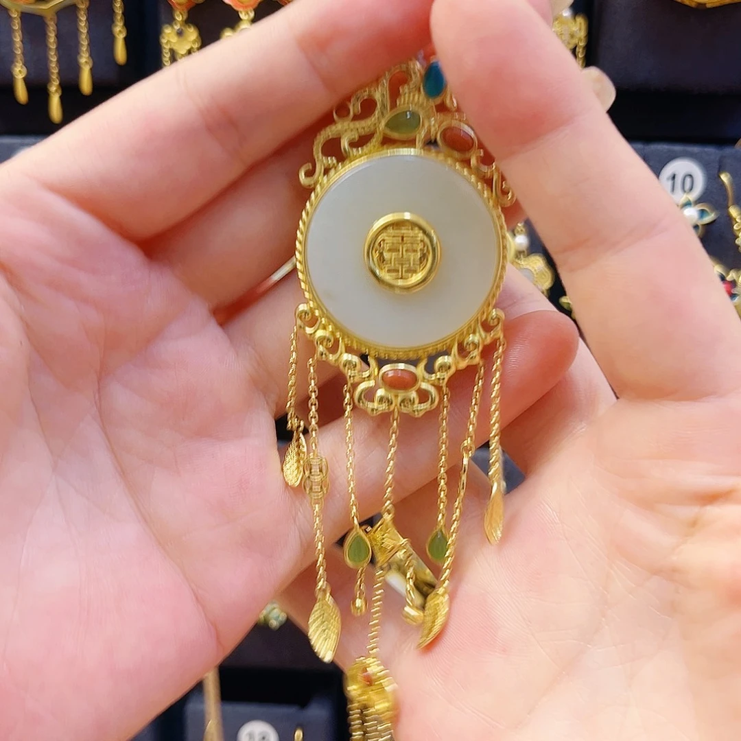 和田玉银S925镀金镶嵌颈饰