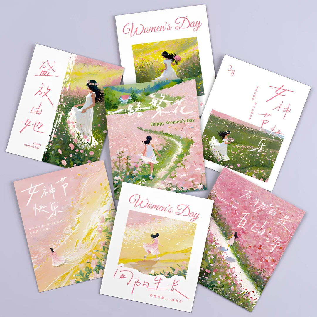 新款女神节贺卡38妇女节祝福语卡片花店鲜花花束礼盒装饰留言卡