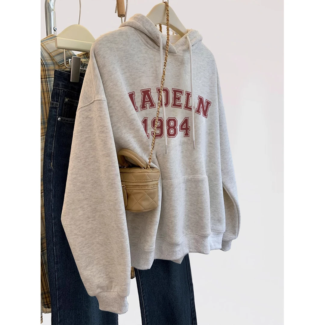 原宿风连帽卫衣女大码宽松秋冬季2025新款ins潮复古日系加绒