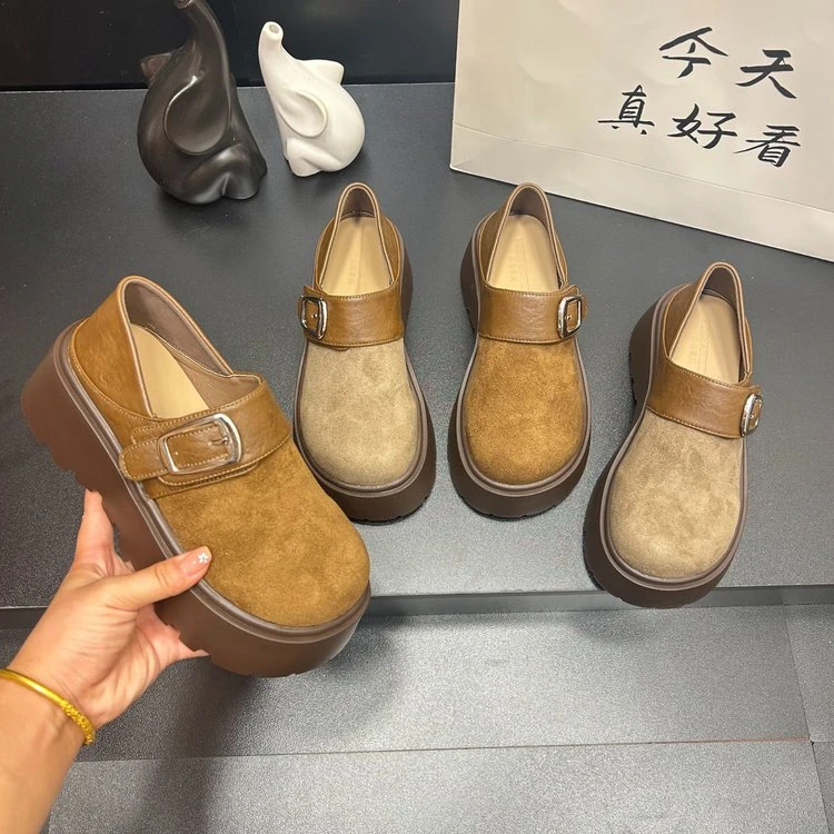 厚底勃肯鞋女2025秋季新款复古一脚蹬乐福鞋增高两穿博肯鞋