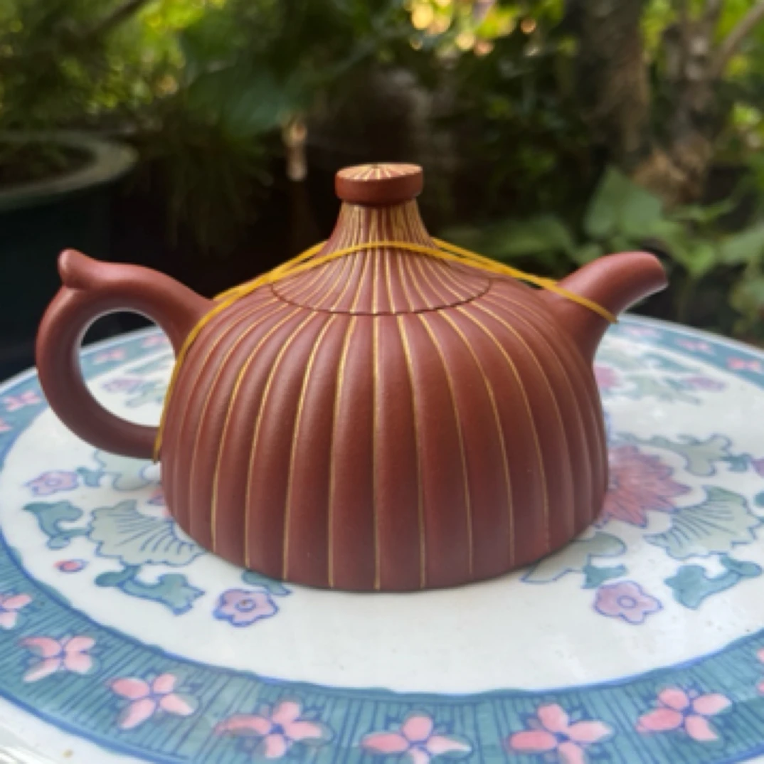 李玲精品红泥筋纹紫砂壶南瓜