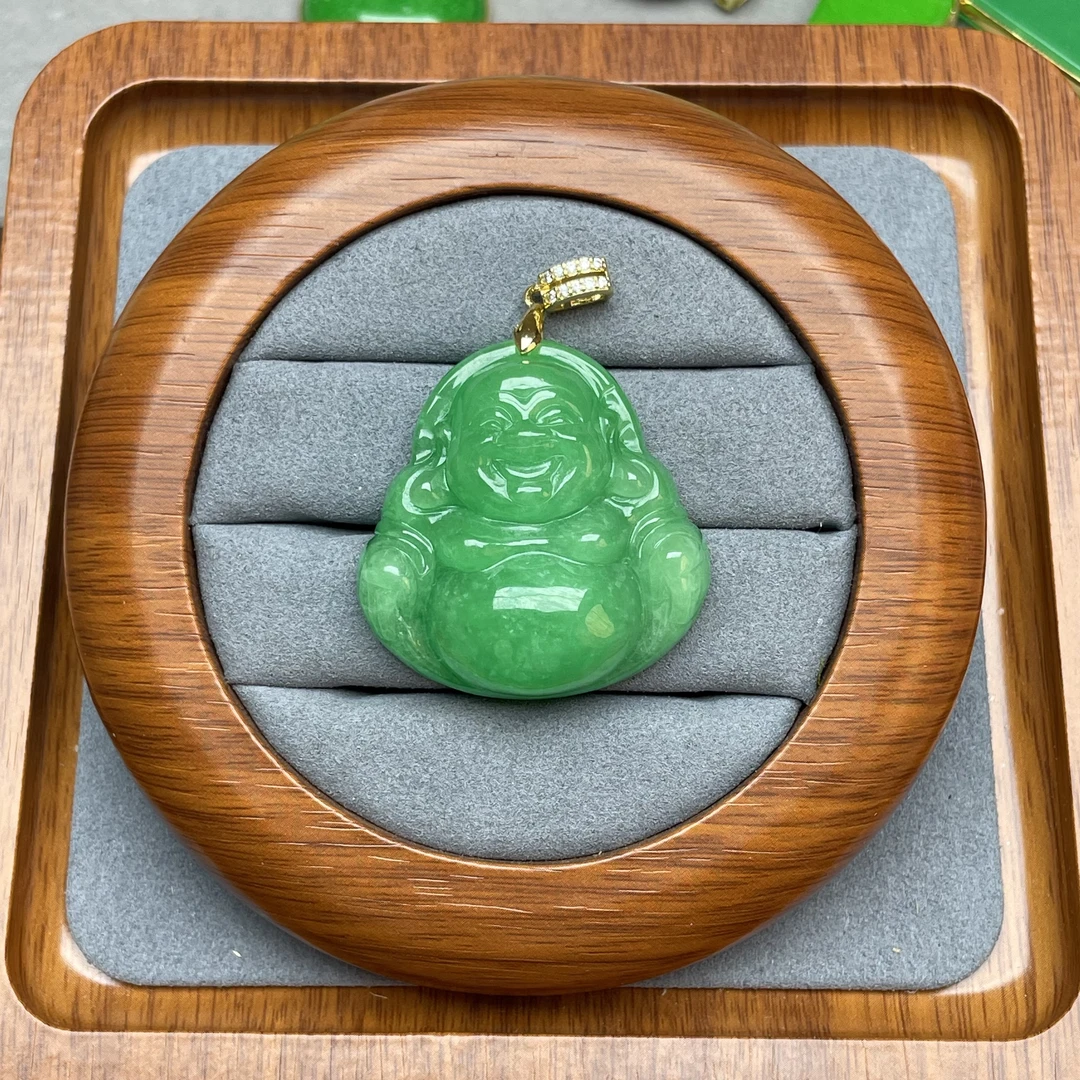 吊坠 017翠绿色大号佛公吊坠14k
